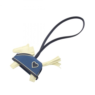 HERMES Rodeo PM Robeo Coeur bag charm Agneau milo Swift leather Yellow Blue used