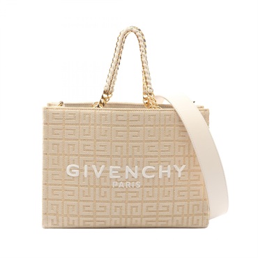 GIVENCHY G Tote Small Chain Shoulder Handbag canvas leather Beige White Used