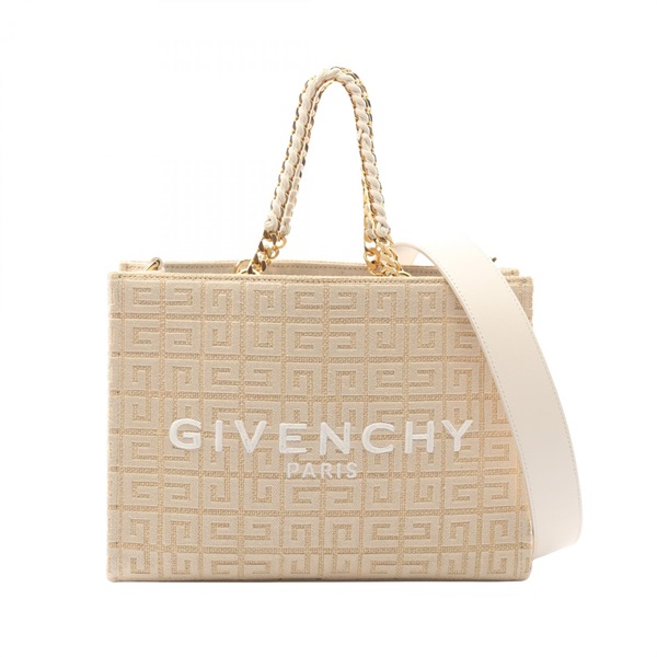 GIVENCHY G Tote Small Chain Shoulder Handbag canvas leather Beige White Used