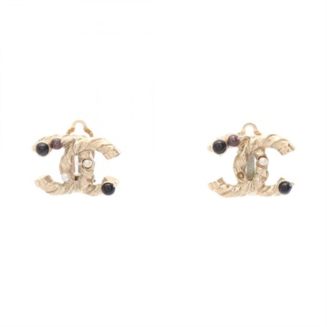 CHANEL COCO Mark Earring Gold Plated Artificial pearl White Black Used Women CC