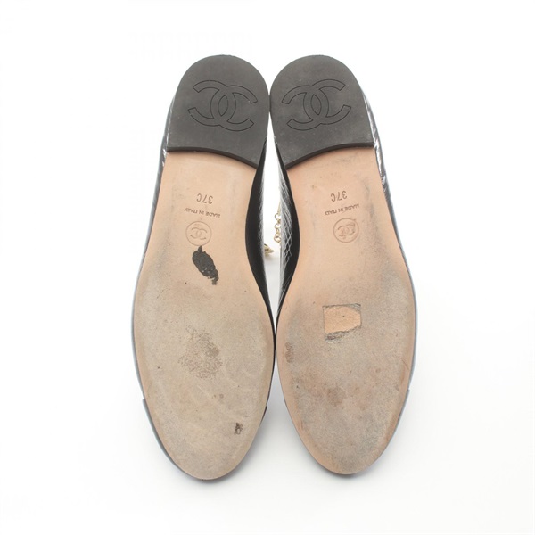 靴 CHANEL Coco Mark Ballerina SILVER BLACK Chanel Silver Metallic PVC Woven Grosgrain Black Cap Toe